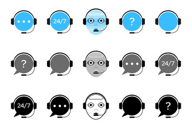 icon set of support service chat bot call center vector image