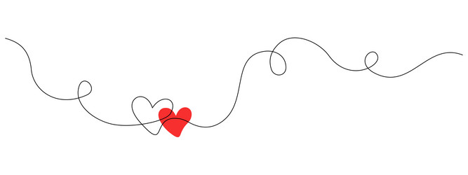 one continuous drawing of two hearts with red vector image