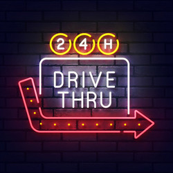 drive threw neon sign glowing light signboard vector image