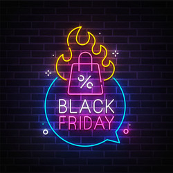 Black friday neon sign sale banner logo emblem vector