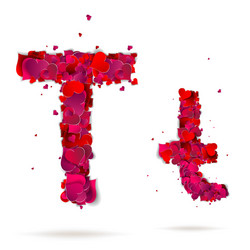 letter t made from hearts love alphabet vector image