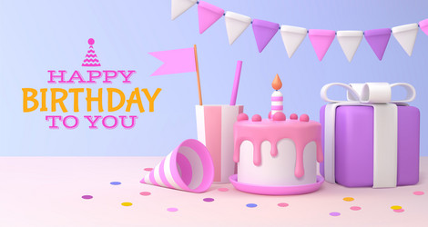 3d birthday cake happy party gift card celebrate vector image