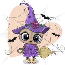 cartoon witch owl in purple dress and hat vector image