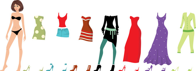 young beautiful paper dolls with clothes set vector image