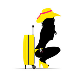 Travel bag with girl silhouette vector