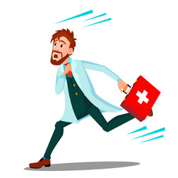 ambulance running doctor man with first aid box vector image