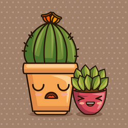 Cute kawaii cactus and succulent cartoon vector