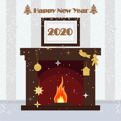 happy new year 2020 christmas fireplace vector image