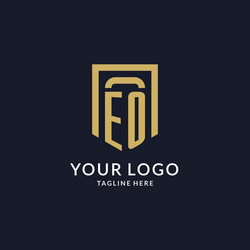 eo logo initial with geometric shield shape vector image