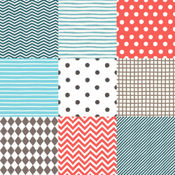 Set of 9 hand drawn painted geometric seamless vector