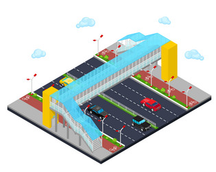 isometric city road with pedestrian bridge vector image