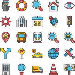 Pack maps and navigation flat icons vector