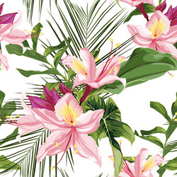 bright seamless pattern with tropical pink flowers vector image