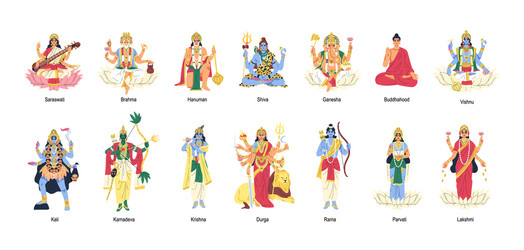 set ancient indian hindu gods and goddesses vector image