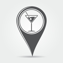 Martini cocktail map pointer icon vector