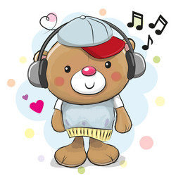 cute cartoon teddy bear with headphones vector image