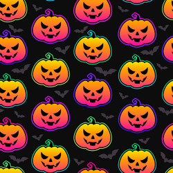 halloween seamless pattern with smiling pumpkins vector image