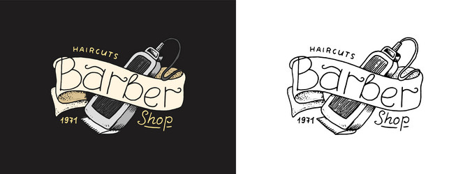 hair clipper and ribbon barber shop badge vector image