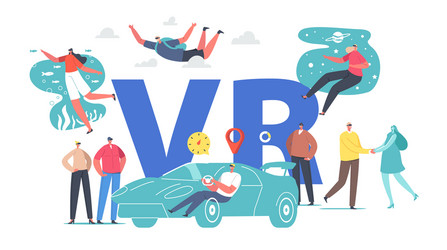 characters use vr glasses people driving car vector image