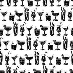 seamless pattern with cocktails in glass vector image