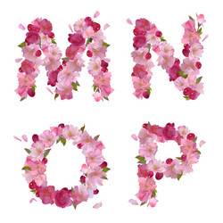 spring alphabet with cherry flowers mnop vector image