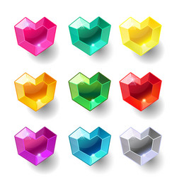 set of cartoon heart different color crystals vector image