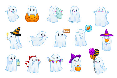 halloween kawaii ghost characters funny cute boo vector image