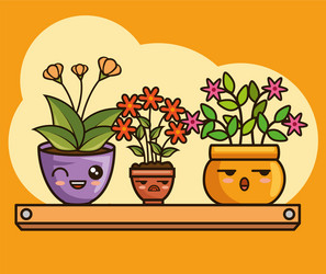 Cute lovely kawaii house plants cartoons vector