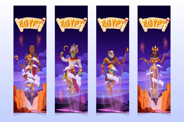 egyptian gods cartoon vertical banners set vector image