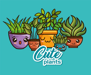 cute lovely kawaii house plants cartoons vector image