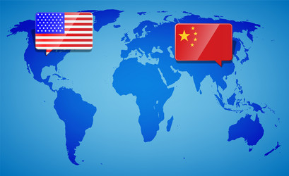 usa and china at the blue world map background vector image