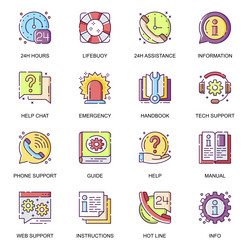 help and support flat icons set 24h assistance vector image