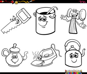 cartoon funny object characters set coloring book vector image