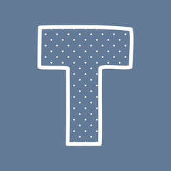 t alphabet letter with white polka dots on blue vector image