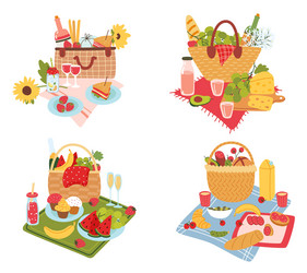 picnic baskets compositions outdoor dining vector