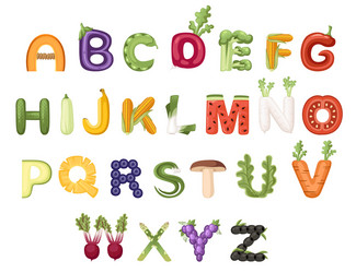 set vegetable and fruit alphabet food style vector image