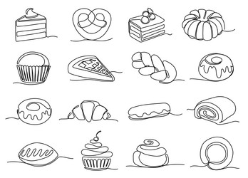 continuous one line sweet bakery pastry vector image