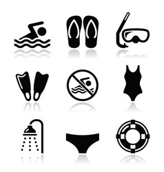 swimming scuba diving sport icons set vector image