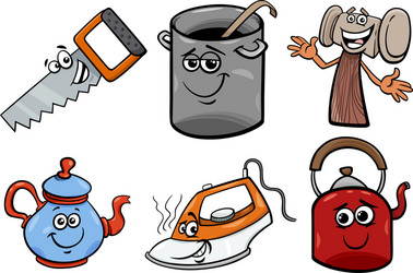 household objects cartoon clip art set vector image