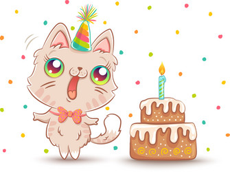 cat with birthday cake vector image