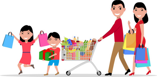 cartoon happy family shopping supermarket vector image