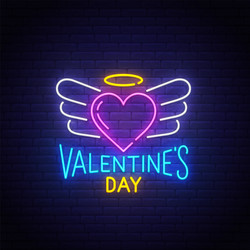 Valentines day neon text happy vector