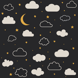 Cute baby clouds stars moon pattern vector