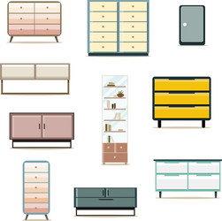 Flat design cabinets furniture decoration set vector