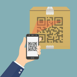 hand holding mobile phone scanning qr code vector image