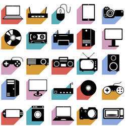 collection flat icons with long shadow eectronic vector image