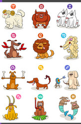 horoscope zodiac signs set with comic dog vector image