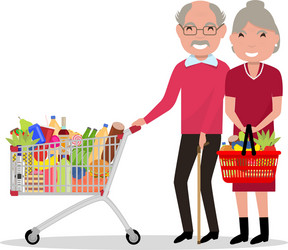 cartoon old people shopping supermarket vector image