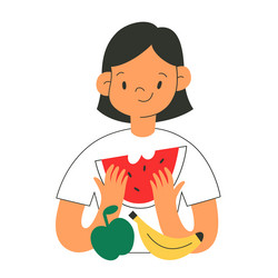 smiling girl eating watermelon child holding vector image