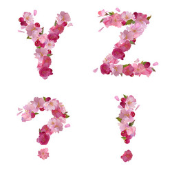 Spring alphabet with cherry flowers yz and signs vector